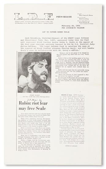 (BLACK PANTHERS.) YIPPIES. Legal Defense Fund Press Release. LDF to defend Bobby Seale.